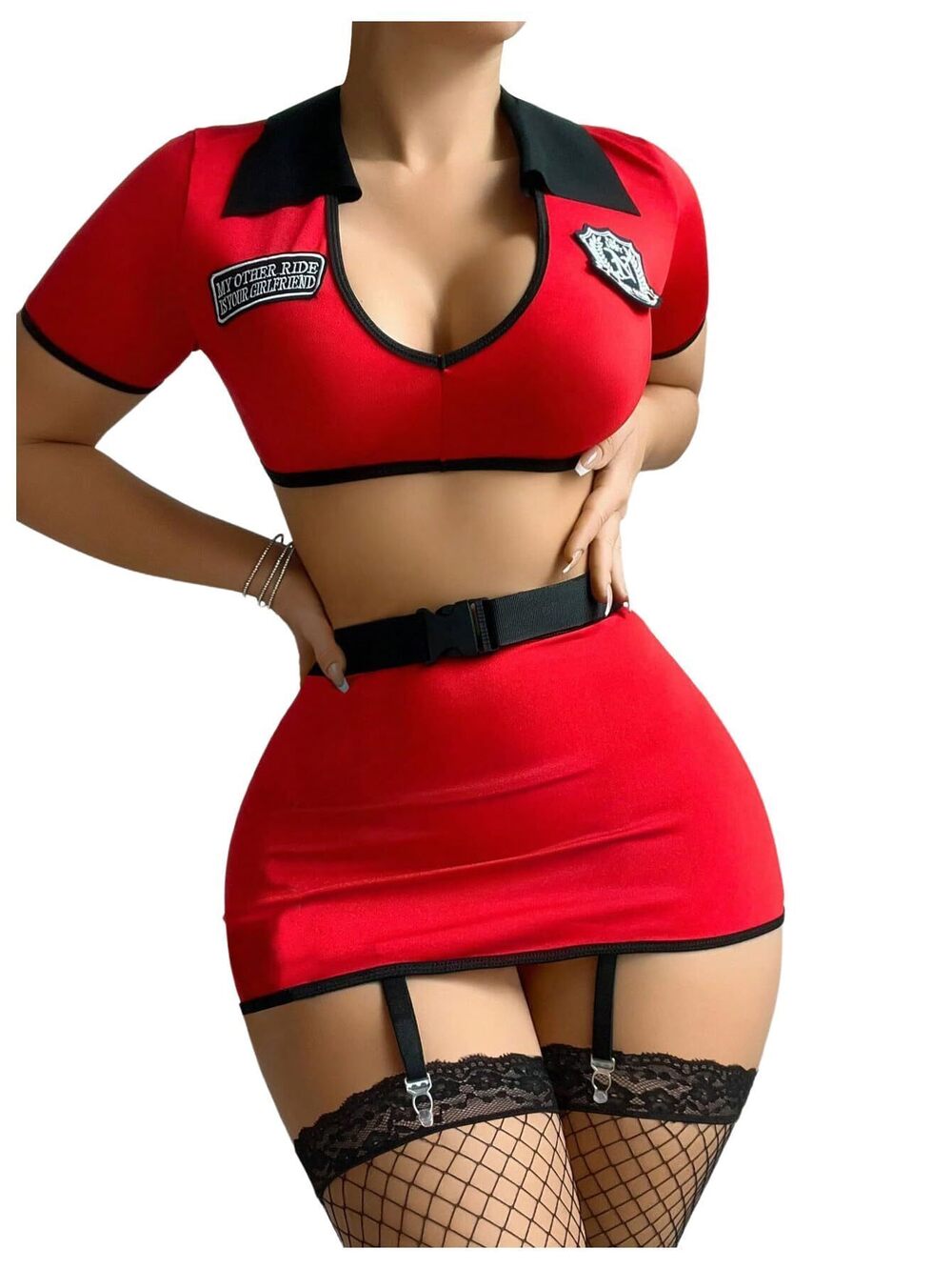 8188 6 Piece Role Playing Costume Sets V Neck Collared Garter Lingerie